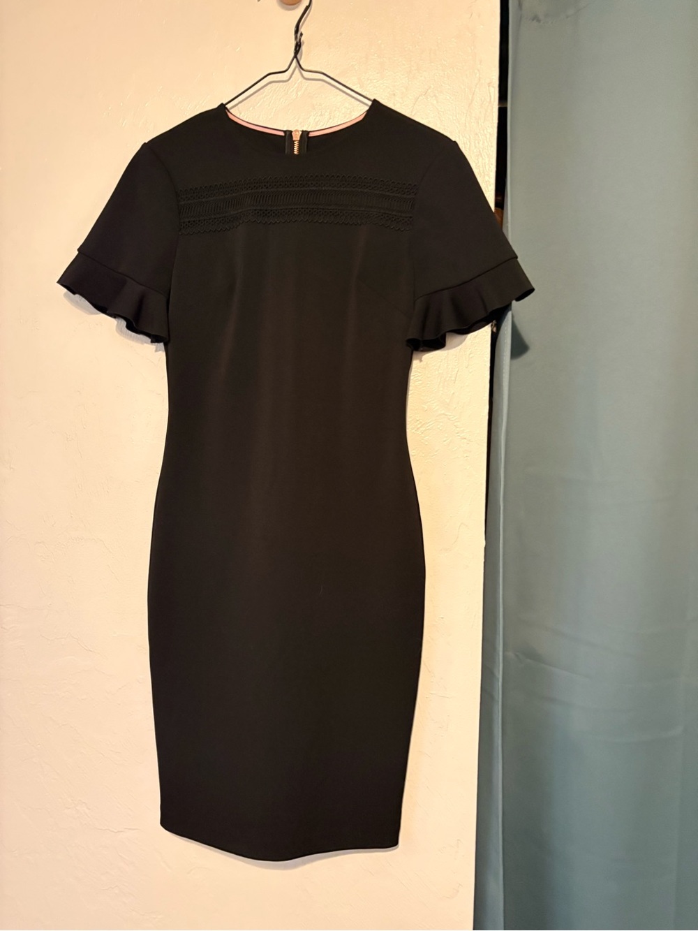 Ted Baker Black Ruffle Sleeve Midi Dress